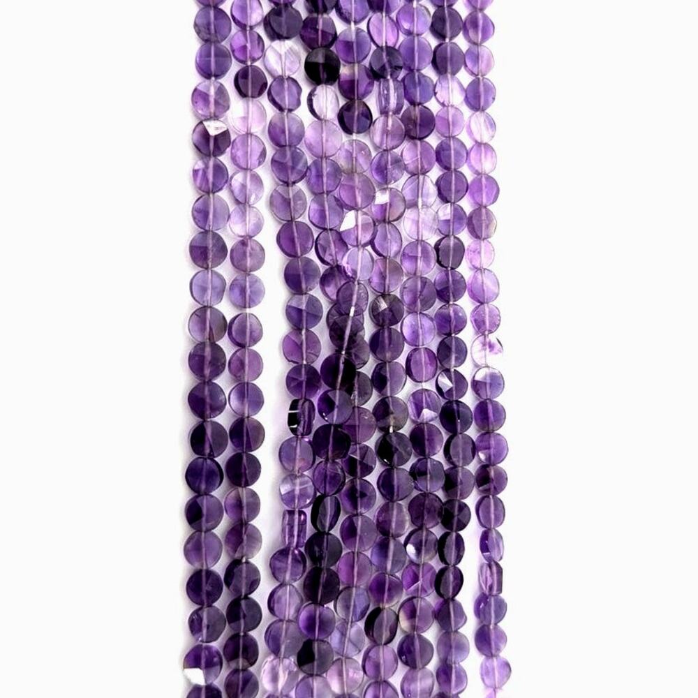 Genuine Amethyst Crystal Coin Beads 9 Strand Lot 14 Inch 6mm Faceted Boho